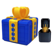 3D Printed Puzzle Gift Box Blue and Gold with Interactive Screw Mechanism and Funny Gag Middle Finger Surprise