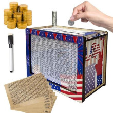 Wooden Savings Box 10000 Challenge with Visible Savings Tracking, Goal Marking Stickers and Pen