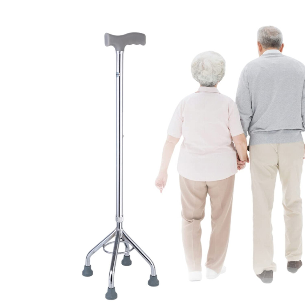 Heavy Duty Adjustable Quad Walking Cane for Seniors, Silver 150kg Load Capacity with FourLeg Stable Base