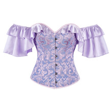 Women Off Shoulder Boned Flower Corset Top Waist-Purple XXL