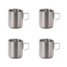 Set Of 4 Stainless Steel Travel Mugs Ideal For Hot-Silver 150ml