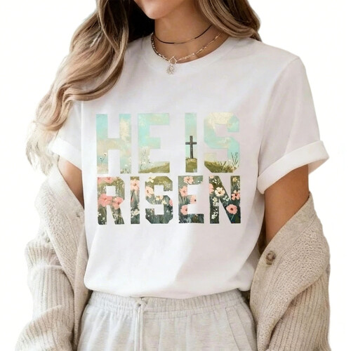 Soft Cotton He Is Risen Graphics Printed Short-White XXXL