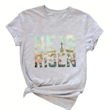 Women Crew Neck T-Shirt With Cultural Graphics-Gray XL