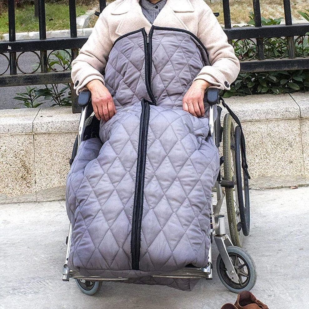 Gray Waterproof Wheelchair Footmuff For Adults, Warm Fleece Blanket Winter Cover With Easy Access Zip