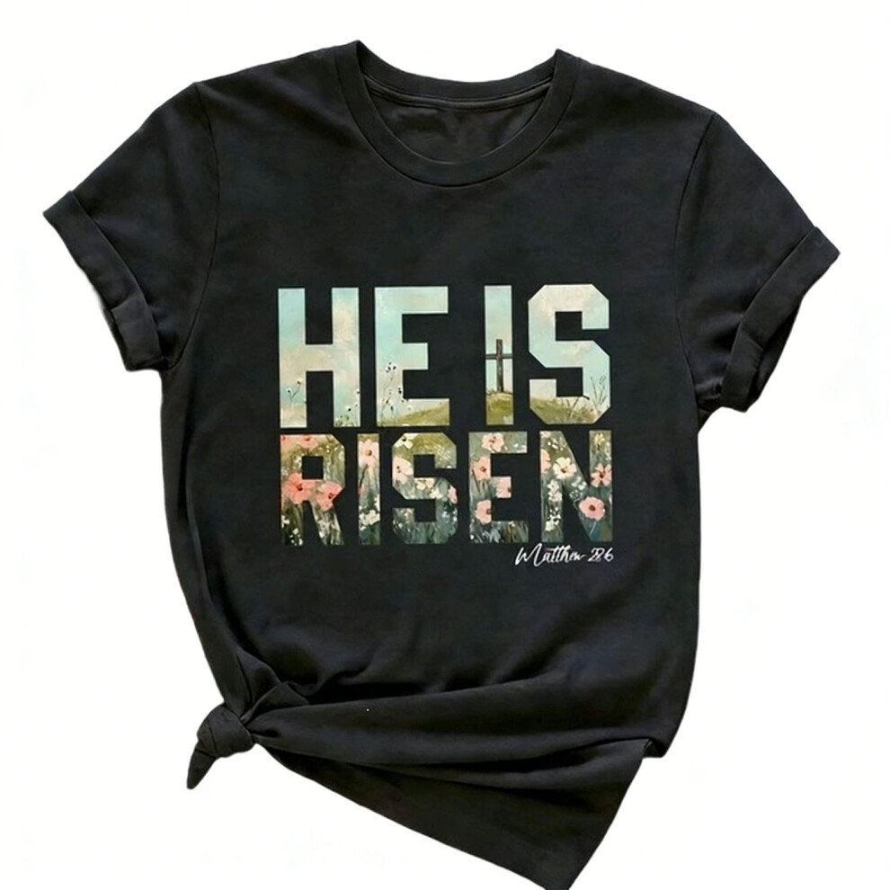 He is Risen Christian T-Shirt For Women Short Sleeve-Black S