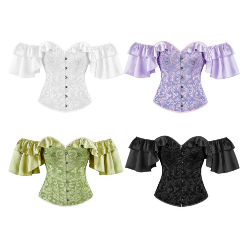 Women's Victorian Tie Up Off Shoulder Overbust Corset-White M 1