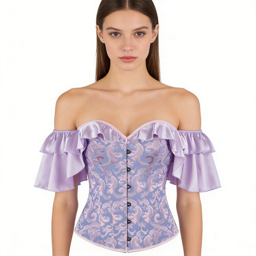 Women's Victorian Tie Up Off Shoulder Overbust Corset-White M 2