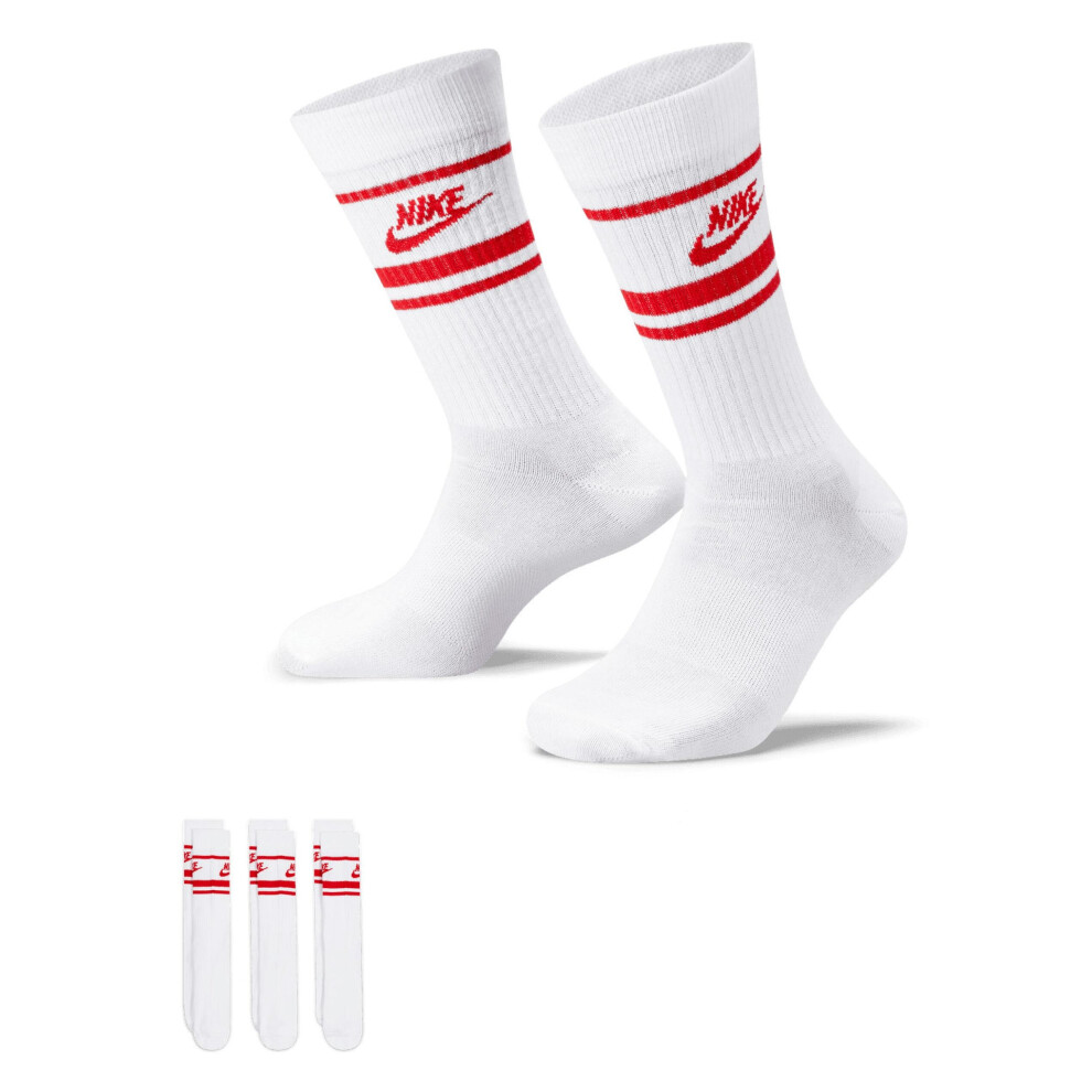 Nike (8 Uk-11 Uk, White/Royal Blue) Unisex Adult Sportswear Essential Everyday Crew Socks (Pack Of 3)
