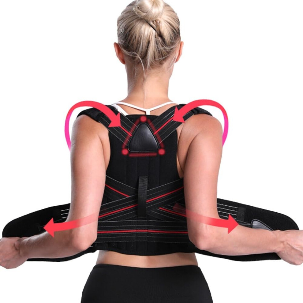 Black Invisible Posture Corrector For Men And Women, Adjustable Back Support Brace With Full Lumbar Support, Breathable Neoprene, L
