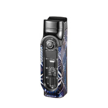 Windproof Triple Flame Cigar Torch Lighter with Builtin Cutter and Fuel Indicator Refillable Butane