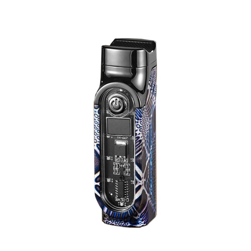 Windproof Triple Flame Cigar Torch Lighter with Builtin Cutter and Fuel Indicator Refillable Butane