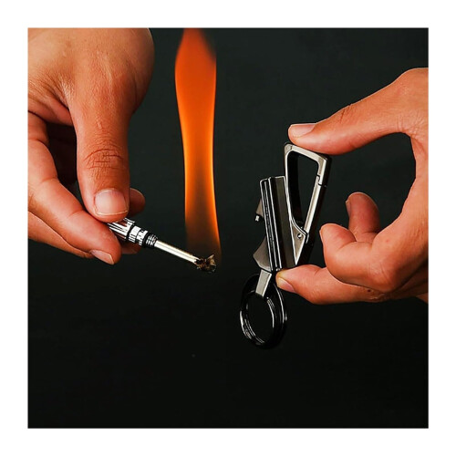 Kerosene Keychain Lighter 2 Pack Silver, Windproof Refillable Metal Lighter for Outdoor Camping 1