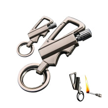 Kerosene Keychain Lighter 2 Pack Silver, Windproof Refillable Metal Lighter for Outdoor Camping