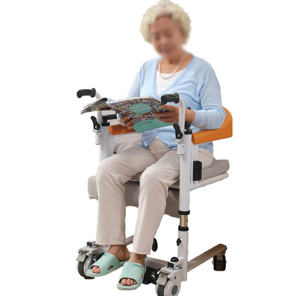 Patient Lift Transfer Chair 4 in 1 Commode Wheelchair for Elderly, Height Adjustable 180 Split Seat Design