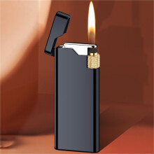 Windproof Butane Lighter with Soft Flame, Adjustable Flame Control, Metal Body, Visible Fuel Window, Ultra Slim Pocket Design for Outdoor Use