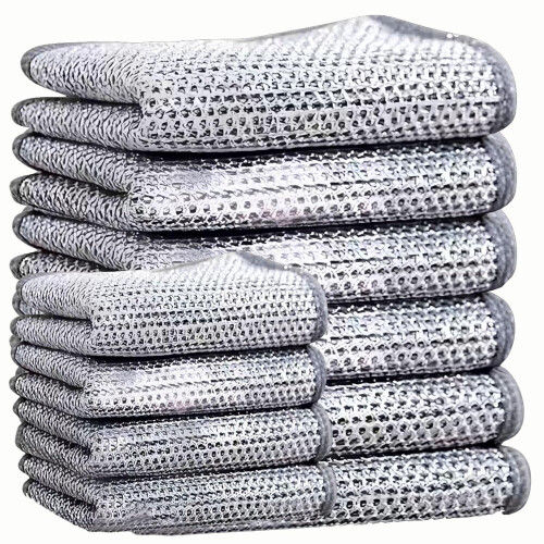 Non Scratch Dishcloths 10PCS Double Layer Wire Mesh Microfiber Nylon Kitchen Scrubbing Cloths Reusable Fast Drying Cleaning Rags