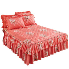King Size Ruffled Bedspread Set with Quilted Wraparound Bed Skirt, 3Pcs Soft Polyester, Elegant Design 40cm Drop