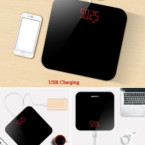 Digital Bathroom Scale with Large LCD Display, USB Rechargeable, Non‑Slip Platform, 400lb Capacity 2