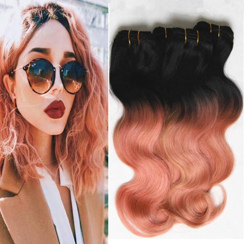 Unisex Gold #1B Rose Ombre Body Wave Human Hair Bundles Virgin Brazilian Extensions Tangleâ Wefts 20Inch
