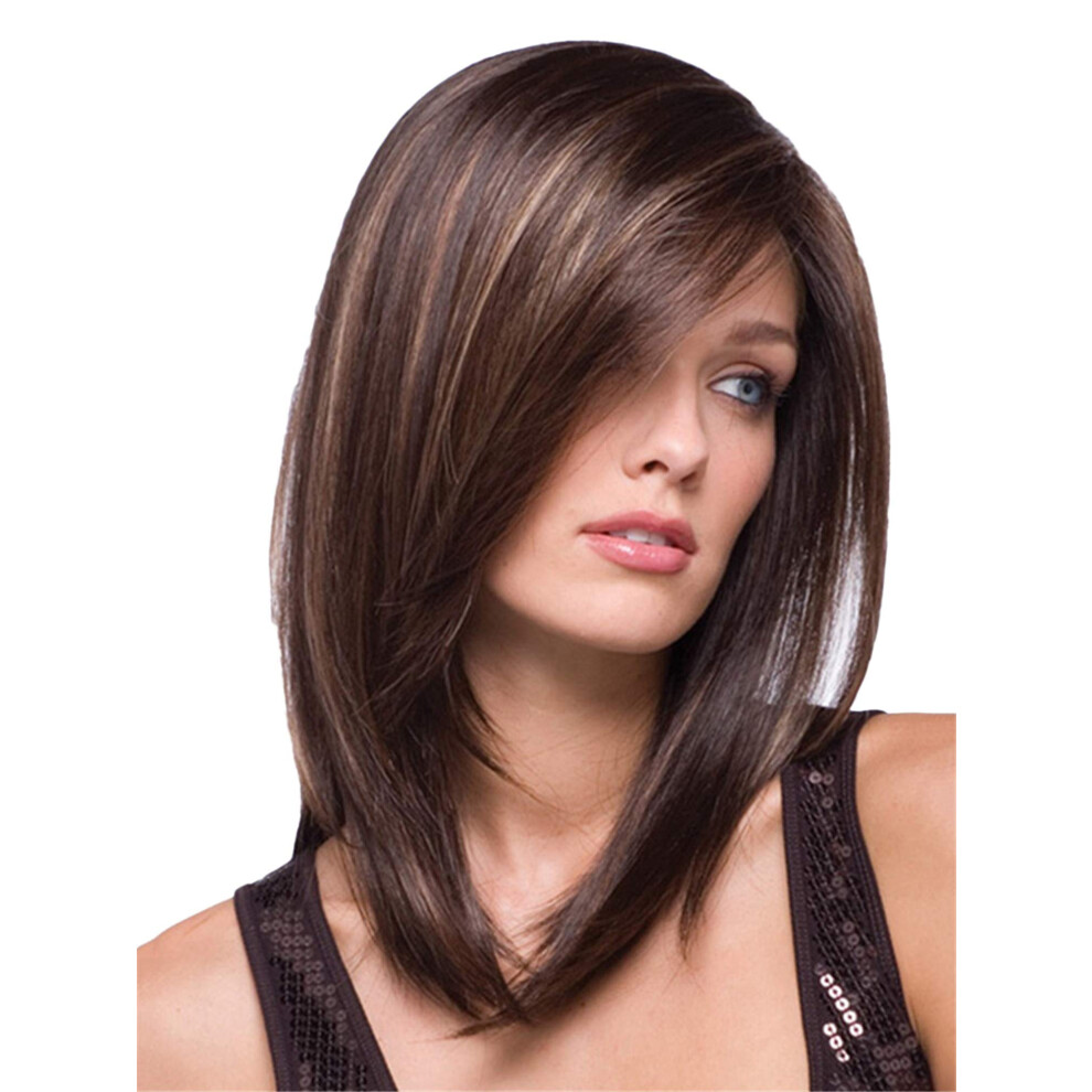 Unisex Brown Wavy Lace Front Wig With Bangs For Women, Long Heat Resistant Synthetic Hair