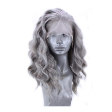 Short Wavy Lace Front Wig Silver Grey Synthetic 12 Inch Wig for Black Women Lightweight Easy Daily Wear