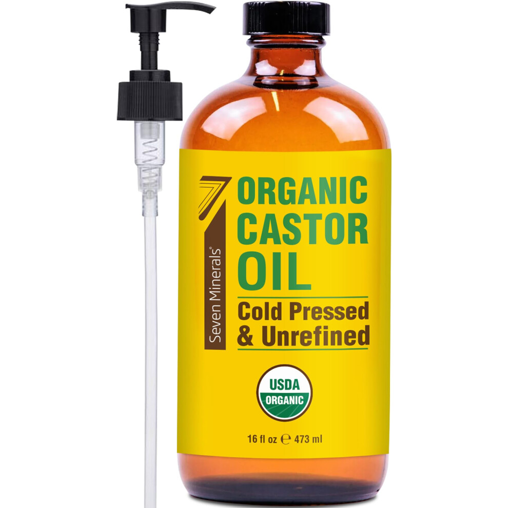 Amber Organic Cold Pressed Castor Oil 16 Oz Glass Bottle Hexane Multipurpose Beauty Oil For Hair And Skin