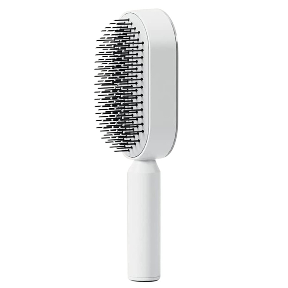 White Detangling Hair Brush With OneâButton Hair Release, 3D Air Cushion Pad And Gentle Scalp Massage (Oval )