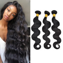 Body Wave Human Hair Weft Extensions 18 Inch 1B Natural Black Double Weft Sew in Hair for Women