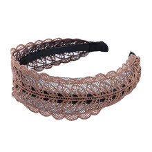 Wide Non‑Slip Lace Headband for Women, Elastic Hollow Design, Comfortable Decorative Hair Hoop Coffee