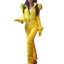 (M, Yellow) Women Winter Warm Snowsuit Outdoor Sports Pants Ski Suit Waterproof Jumpsuit
