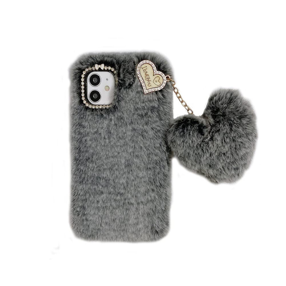 Furry Phone Case For Galaxy S10 Plus, Cute Fluffy Plush Cover With Shockproof Tpu Bumper And Diamond Heart Gray 9073542004554