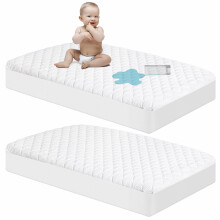 Waterproof Crib Mattress Protector 2 Pack 28x52 Quilted Pad Cover Ultra Soft Breathable Toddler Mattress Protector White