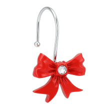 Rust Resistant Decorative Shower Curtain Hooks Red Bow Accent Metal Rings Set of 12 for Bathroom