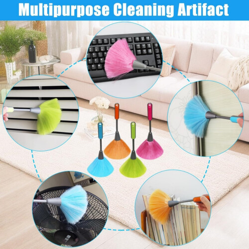 Blue Microfiber Duster with Handle for Laptop Keyboard and Electronics, Washable Dust Cleaner 1