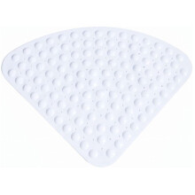Corner Shower Mat with Suction Cups, Quick Dry Non Slip Triangle Bath Mat for Bathroom Stall, White 70cm