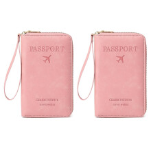 RFID Passport Wallet and Travel Wallet for Men and Women, Slim Leather Holder with Card Slots, Organized RFID Blocking Security (Pink*2)
