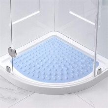 Corner Shower Mat NonSlip Bath Mat with Suction Cups, Quick Dry Triangle Design, Machine Washable Blue 65cm