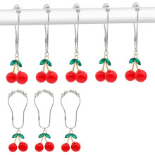 Silvery Cherry Shower Curtain Hooks 12PCS Rustproof Decorative Rings with Smooth Glide for Bathroom Decor