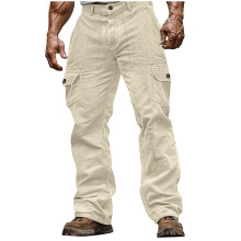 (XXL) 8 colors autumn and winter men's corduroy wear-resistant casual elastic waist multi-pocket solid color sports pants