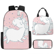 (Three-piece set) Children's Backpack Three-Piece Set for Primary and Secondary School Students: Cartoon Lunch Bag and Anime Pencil Case