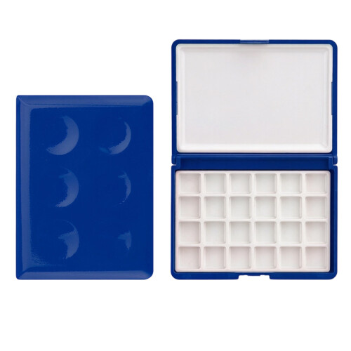 24 Compartment Watercolor Paint Palette Portable Plastic-Blue 1