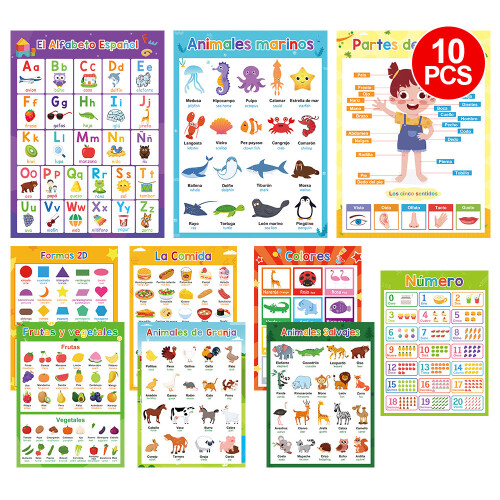 10Pcs Vocabulary Study Posters Educational Posters-spanish