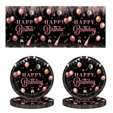 Elegant Rose Gold Birthday Party Supplies Tableware Set, Disposable Plates and Napkins for 16 Guests