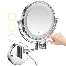 8 Inch Wall Mounted LED Makeup Mirror, Touch Dimming, 3 Color Lights, 7X DualSided, 360 Rotating Brass
