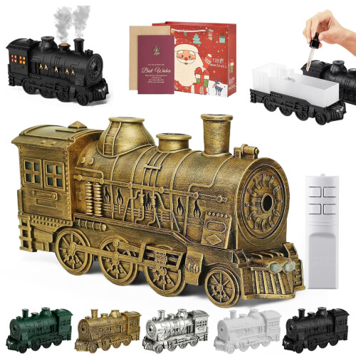 Retro Copper Train Essential Oil Diffuser and Humidifier with Dual Mist Modes, 2/8H Timer, Home Decor