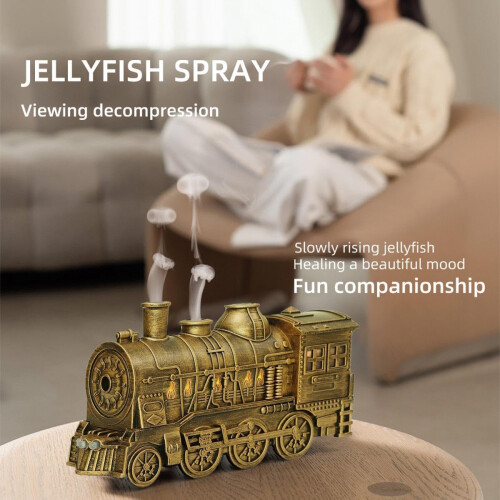 Retro Copper Train Essential Oil Diffuser and Humidifier with Dual Mist Modes, 2/8H Timer, Home Decor 1