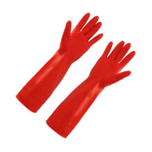 Waterproof Silicone Dishwashing Gloves with Plush Lining for Kitchen and Laundry Red