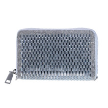 CTM Women's Diamante Stud And Baguette Veagn Leather Pave Zipper Wallet