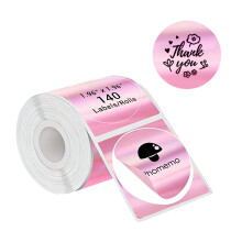 140Pcs 50mm Sparkling Round Thermal Label Adhesive Thermal-Pink