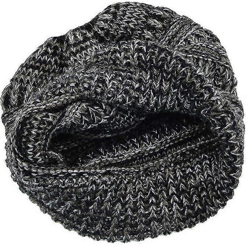 (Black White) Ladies Knitted Winter Hat With Hole For Ponytail 2